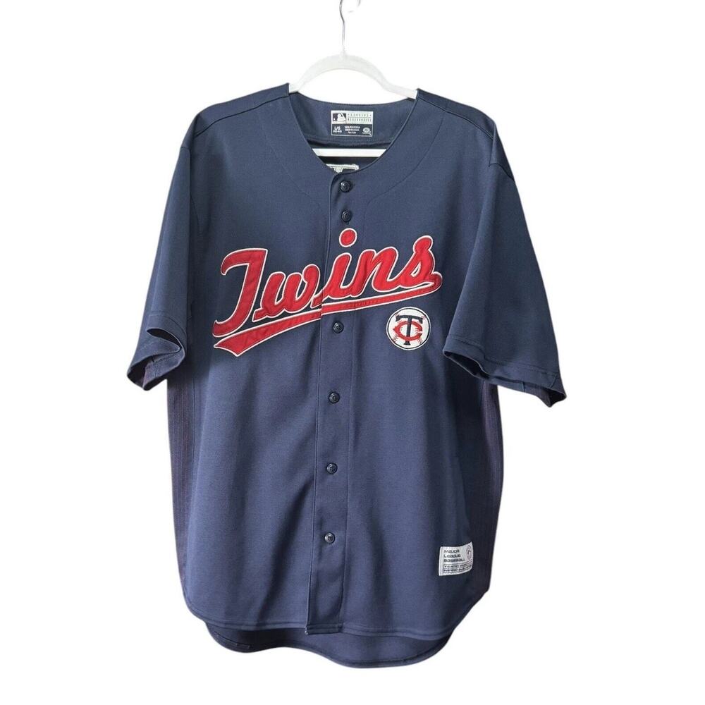 Minnesota Twins Morneau 33 MLB Jersey Mens L True Fan Series Navy Baseball Sewn